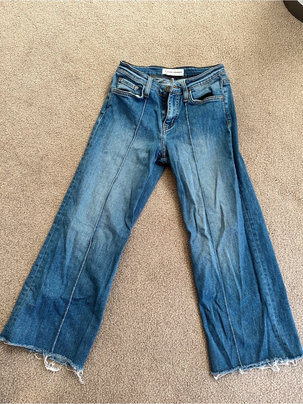 Flying Monkey Distressed Medium Blue Wide-Leg Jeans